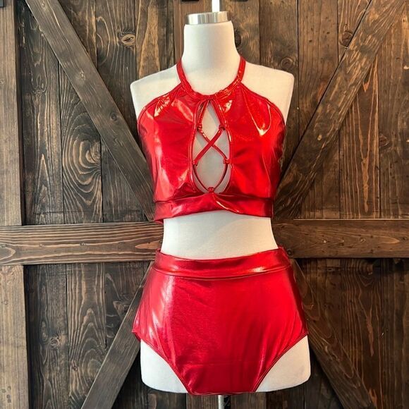 New Halter Metallic Crop Top Shiny Keyhole Bra for Dancing, Raves, Festivals - Picture 5 of 12